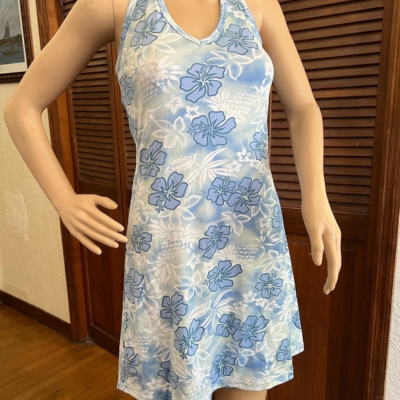 Ocean Drive Halter Top Stretchy Dress Large Blue Hawaiian Print  New - Picture 4 of 9
